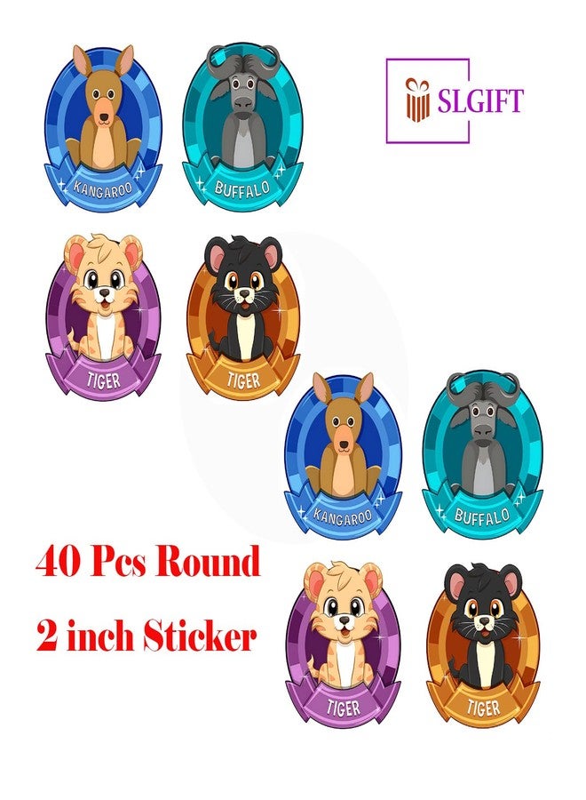 SLGIFT Vinyl Cute Animal Theme Sticker, Self-Adhesive Vinyl Stickers, 40 Pieces, 2 x 2 Inches Round Sticker, 4 Unique Designs, R143 - Image 4